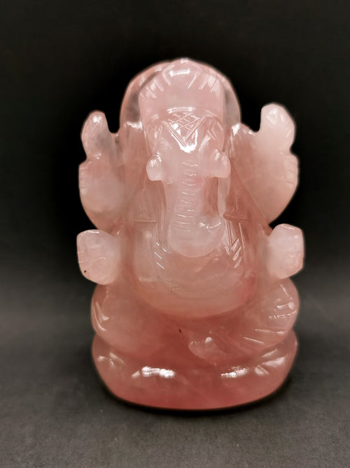 Rose Quartz Ganesha Handmade Carving - Lord Ganesha Idol | Sculpture in Crystals and Gemstones - ONE STATUE ONLY - Shwasam