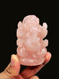 Rose Quartz Ganesha Handmade Carving - Lord Ganesha Idol | Sculpture in Crystals and Gemstones - ONE STATUE ONLY - Shwasam