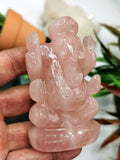 Rose Quartz Ganesha Handmade Carving - Lord Ganesha Idol | Sculpture in Crystals and Gemstones - ONE STATUE ONLY - Shwasam