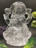 Lakshmi statue / carving handcarved in Clear Quartz stone - Goddess Laxmi carving in quartz 3.7 inches and 305 gms