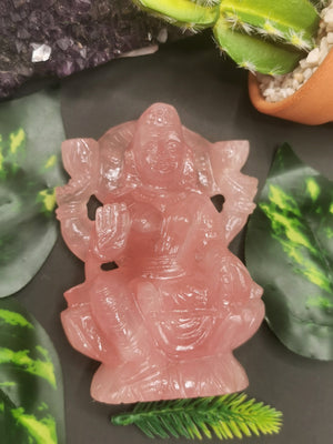 Lakshmi statue / idol handcarved in Rose Quartz stone