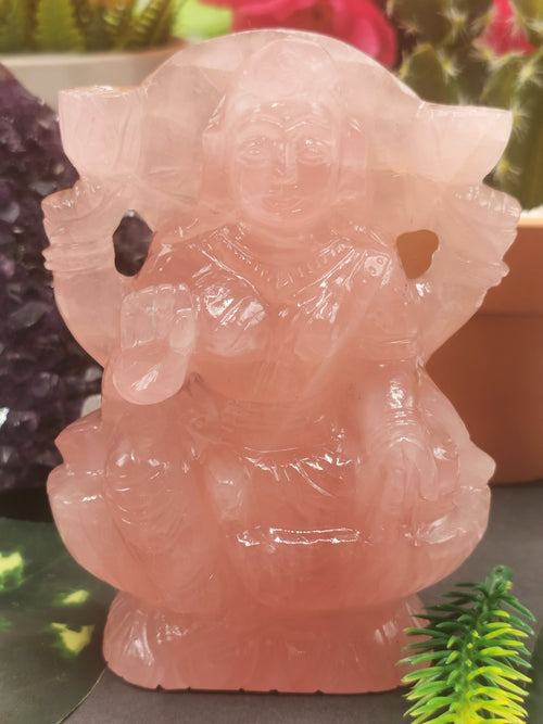 Lakshmi statue / idol handcarved in Rose Quartz stone