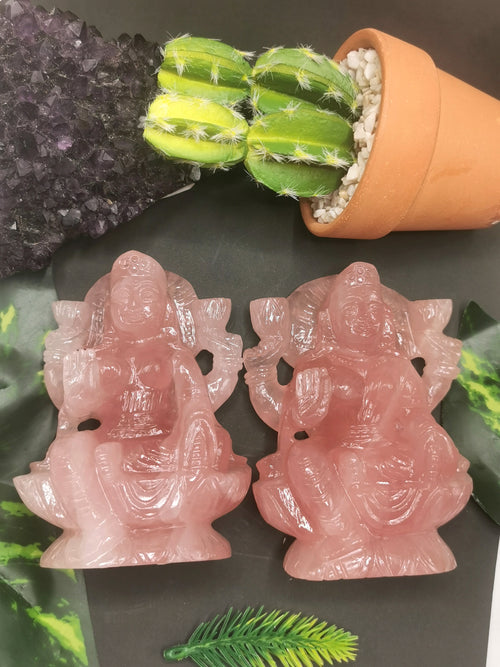 Lakshmi statue / idol handcarved in Rose Quartz stone