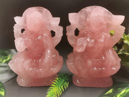 Lakshmi statue / idol handcarved in Rose Quartz stone