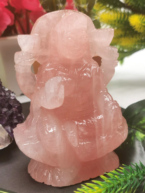 Lakshmi statue / idol handcarved in Rose Quartz stone