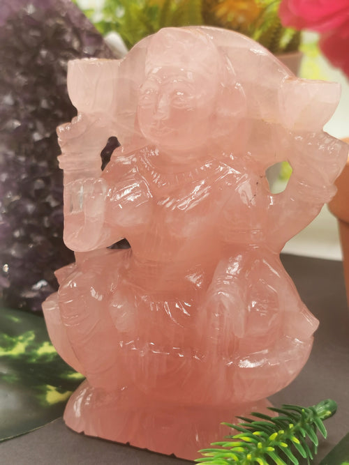 Lakshmi statue / idol handcarved in Rose Quartz stone