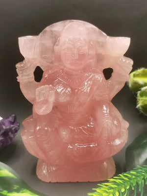 Lakshmi statue / idol handcarved in Rose Quartz stone