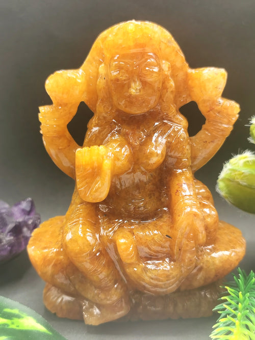 Goddess Lakshmi carving in Yellow Aventurine stone