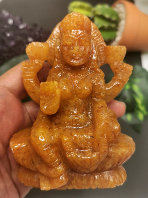 Goddess Lakshmi carving in Yellow Aventurine stone
