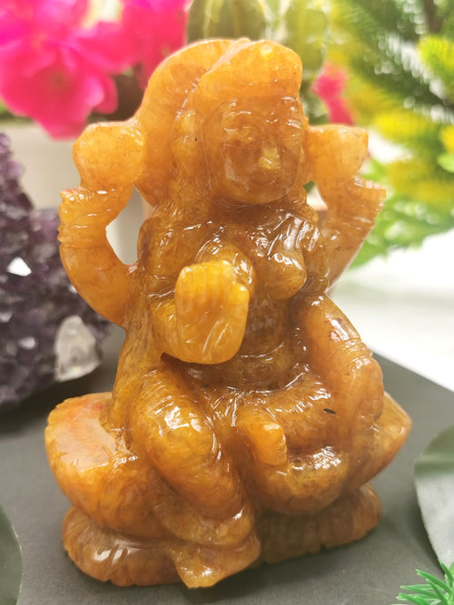Goddess Lakshmi carving in Yellow Aventurine stone