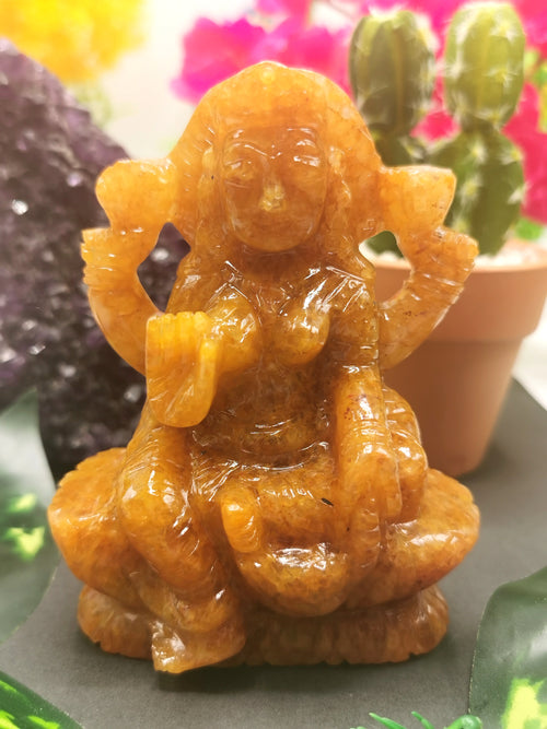 Goddess Lakshmi carving in Yellow Aventurine stone
