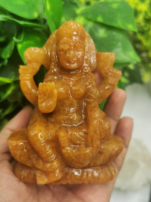 Goddess Lakshmi carving in Yellow Aventurine stone