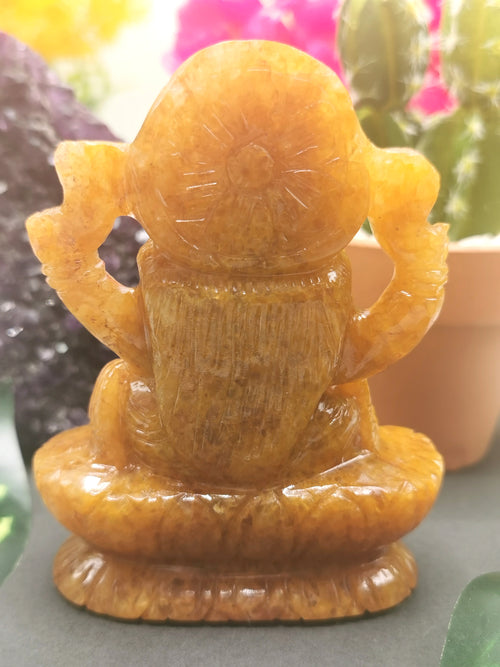 Goddess Lakshmi carving in Yellow Aventurine stone