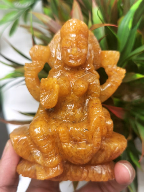 Goddess Lakshmi carving in Yellow Aventurine stone