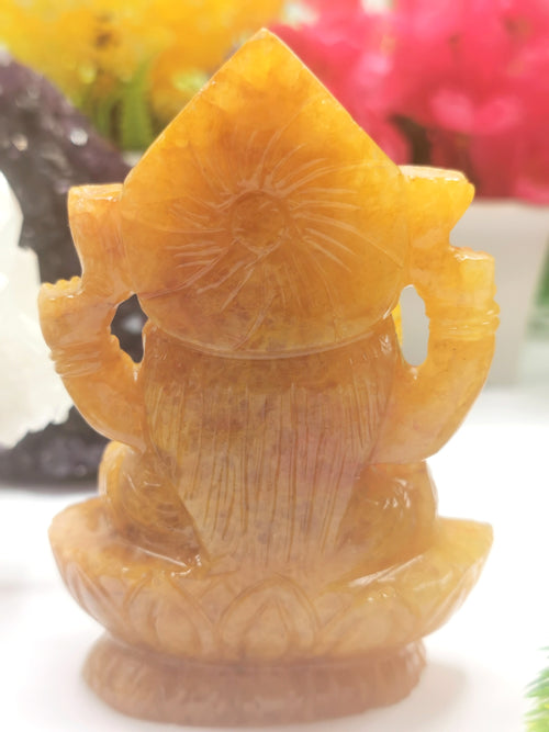 Yellow Aventurine stone carving of Goddess Lakshmi by Shwasam Crystals
