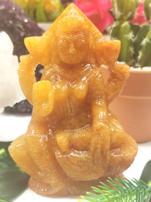 Yellow Aventurine stone carving of Goddess Lakshmi by Shwasam Crystals