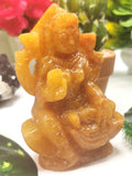 Yellow Aventurine stone carving of Goddess Lakshmi by Shwasam Crystals