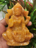 Yellow Aventurine stone carving of Goddess Lakshmi by Shwasam Crystals