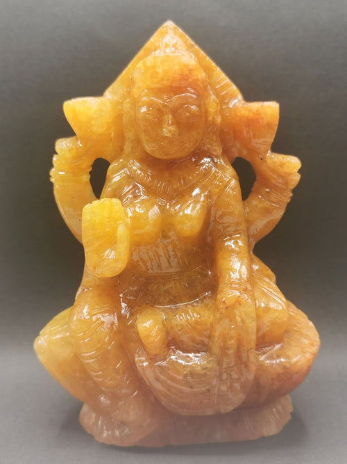 Yellow Aventurine stone carving of Goddess Lakshmi by Shwasam Crystals