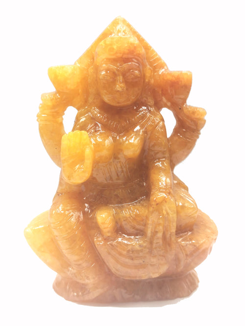 Yellow Aventurine stone carving of Goddess Lakshmi by Shwasam Crystals