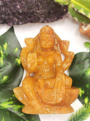 Yellow Aventurine stone carving of Goddess Lakshmi by Shwasam Crystals