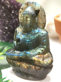 Labradorite Buddha Statue - handmade carving of meditating Lord Buddha