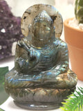 Labradorite Buddha Statue - handmade carving of meditating Lord Buddha