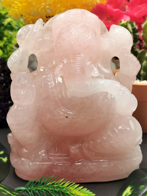 Rose Quartz stone carving of Ganesh