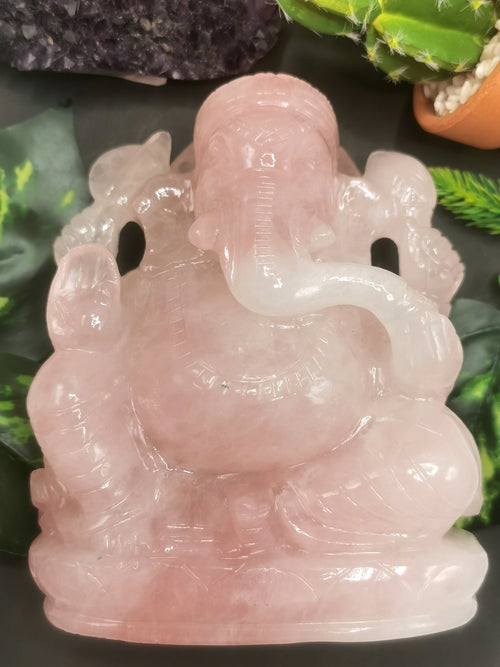 Rose Quartz stone carving of Ganesh