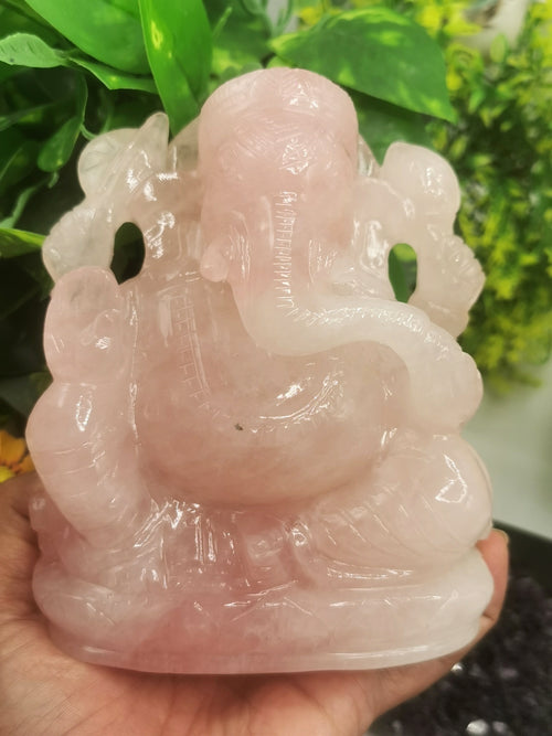 Rose Quartz stone carving of Ganesh
