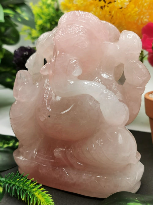 Rose Quartz stone carving of Ganesh