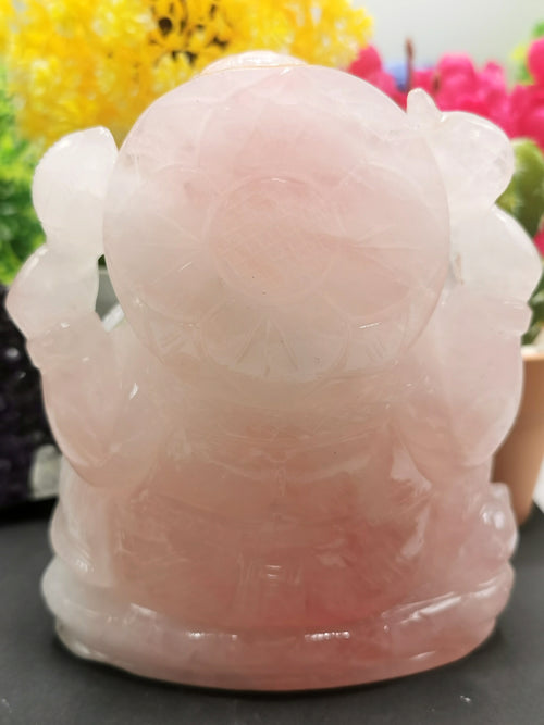 Rose Quartz stone carving of Ganesh