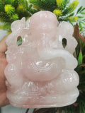Rose Quartz stone carving of Ganesh
