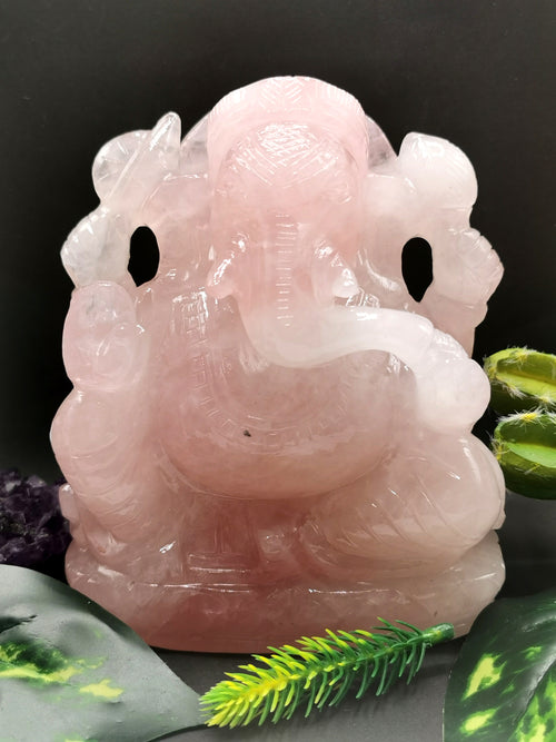 Rose Quartz stone carving of Ganesh