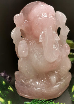 Ganesh carving in natural Rose Quartz