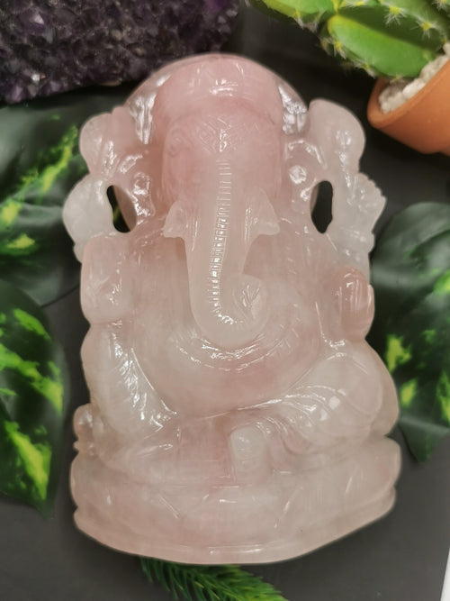 Ganesh carving in natural Rose Quartz