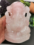 Ganesh carving in natural Rose Quartz