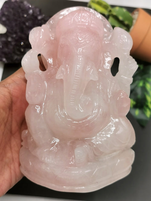 Ganesh carving in natural Rose Quartz