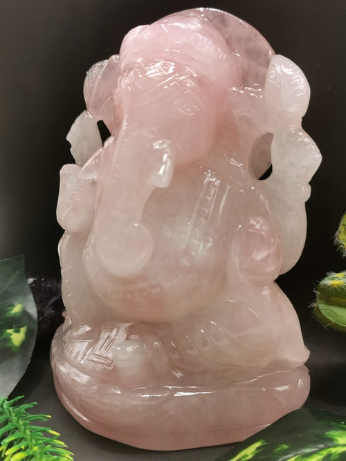 Ganesh carving in natural Rose Quartz