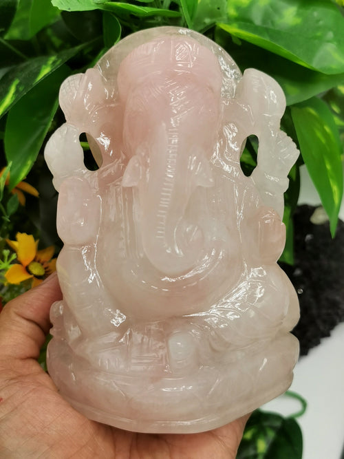 Ganesh carving in natural Rose Quartz