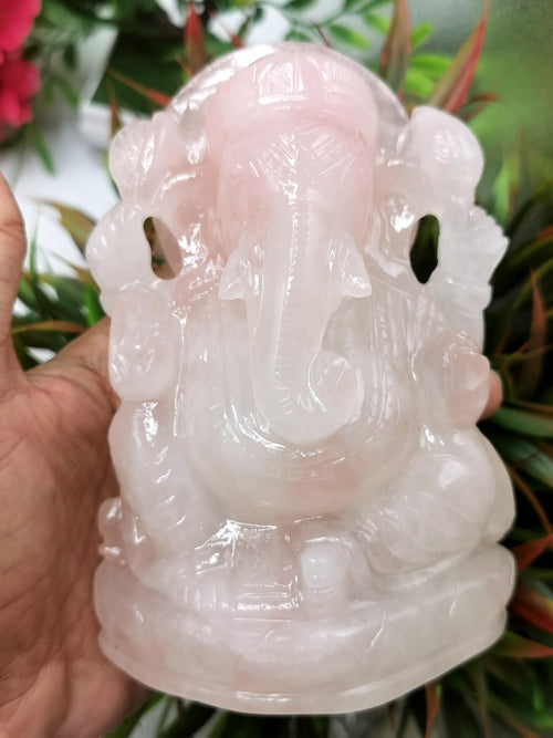 Ganesh carving in natural Rose Quartz