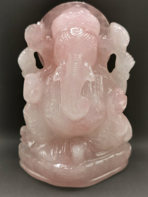 Ganesh carving in natural Rose Quartz