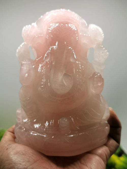 Ganesh carving in natural Rose Quartz