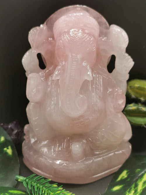 Ganesh carving in natural Rose Quartz