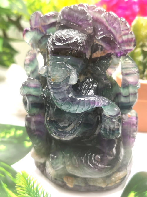 Multicolor Fluorite Handmade Carving of Ganesh