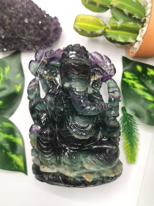 Multicolor Fluorite Handmade Carving of Ganesh