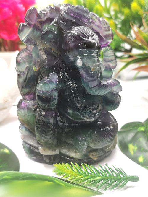 Multicolor Fluorite Handmade Carving of Ganesh
