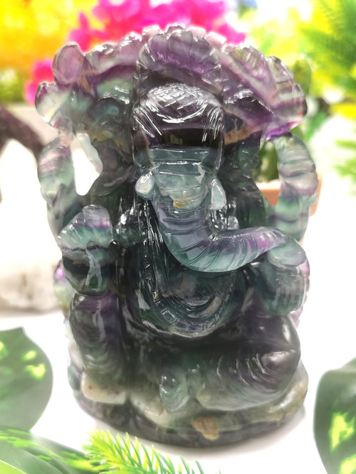 Multicolor Fluorite Handmade Carving of Ganesh
