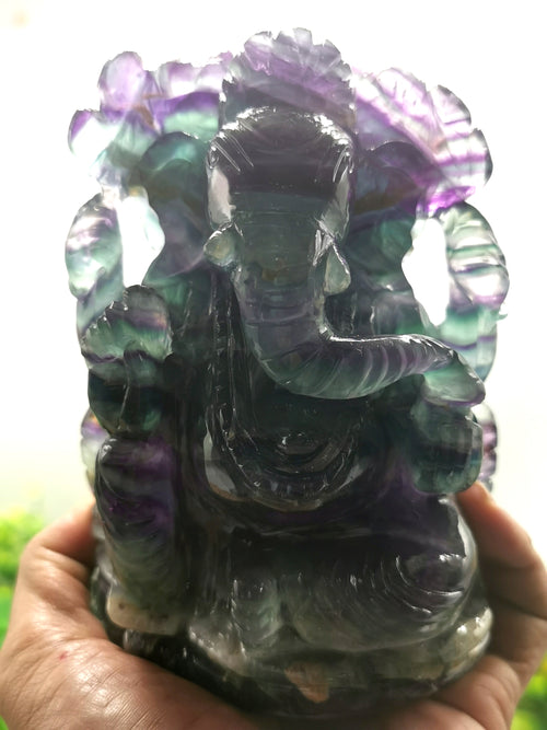 Multicolor Fluorite Handmade Carving of Ganesh