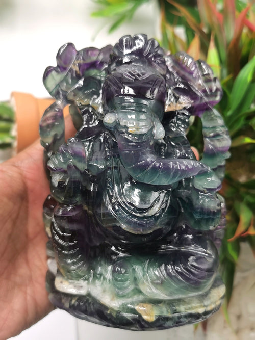 Multicolor Fluorite Handmade Carving of Ganesh